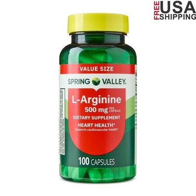 L-Arginine 500mg Capsules Heart Support Dietary Supplement 100 Count Gluten Free
