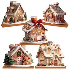5 Pcs Gingerbread Christmas Table Decor Wooden Gingerbread House Set