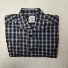David Donahue Shirt Mens Large Blue Plaid Cotton Long Sleeve Button Up