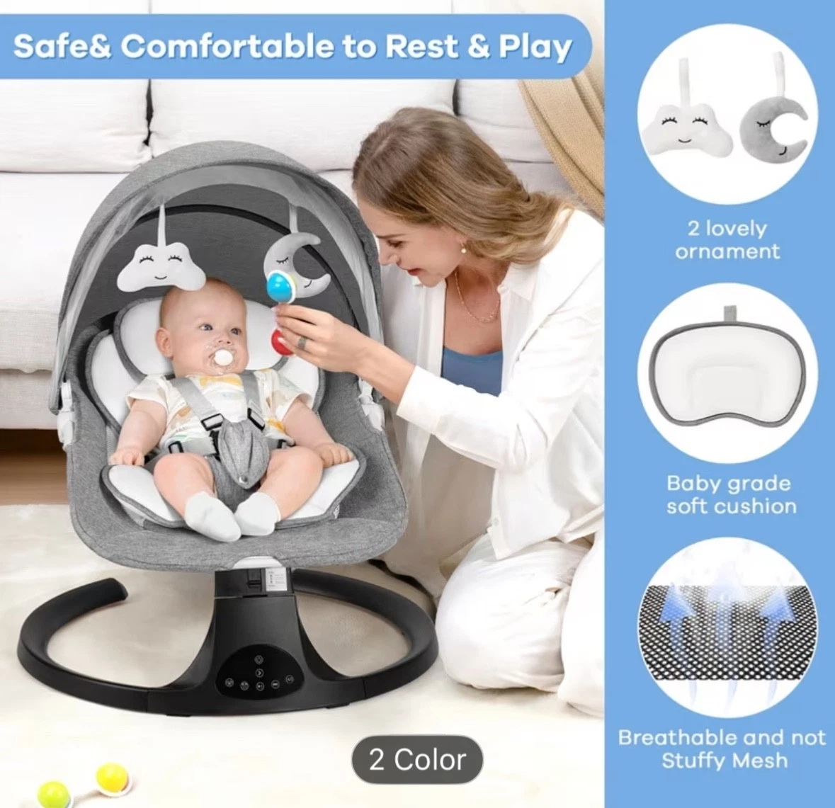 Portable Electric Baby Swing, Easily for Storage, Featuring 5-speed Setting