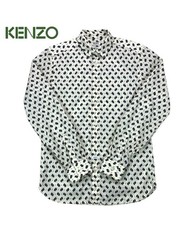 Kenzo Paris Men  s Small Slim Fit Button Shirt Cream with Black Print 100 Cotton