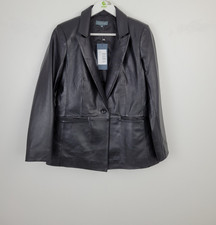 Sosandar Genuine Leather Single Breasted Blazer Black Size 12 £264 RRP NEW F2