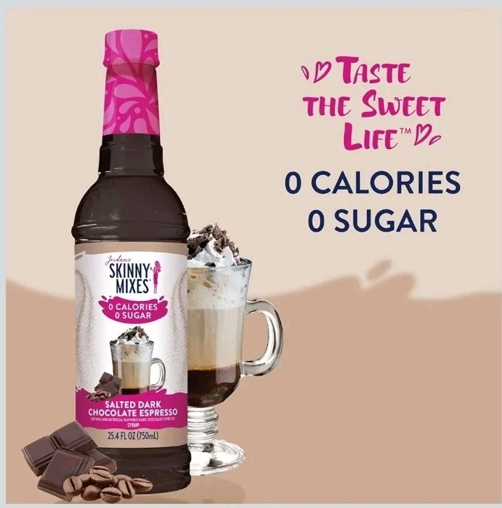 LOTE de 3: Jordan's Skinny mezclas jarabe sin azúcar salado chocolate oscuro espresso Foto 4 de 4