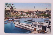 Lausanne Ouchy Switzerland Harbor Boat Ship View Postcard