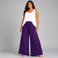 PANTALONES PALAZZO CREPÉ MUJER SEÑORA PANTALONES PIERNA ANCHA TALLA GRANDE