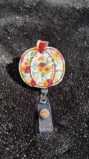 Pumpkin Badge Reel Fall Season ID Badge Holder Retractable Badge Reel