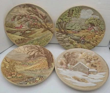 Set 4 Byron Molds Four Seasons  Ceramic Plate Wall Hanger Hand Painted