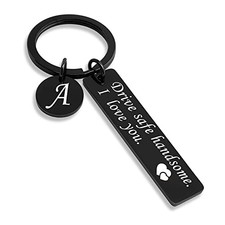OUMILAN Drive Safe Keychain 26 Letters Keychain Gifts for Boyfriend A-black