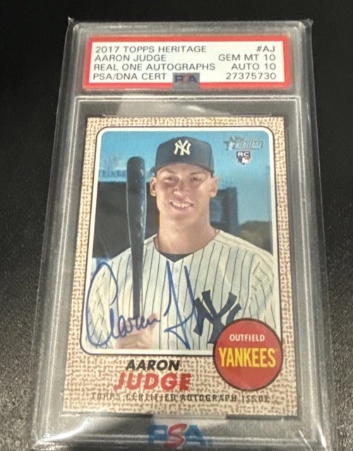 2017 TOPPS HERITAGE REAL ONE AUTOGRAPHS #AJ AARON JUDGE RC PSA 10 DNA AUTO 10