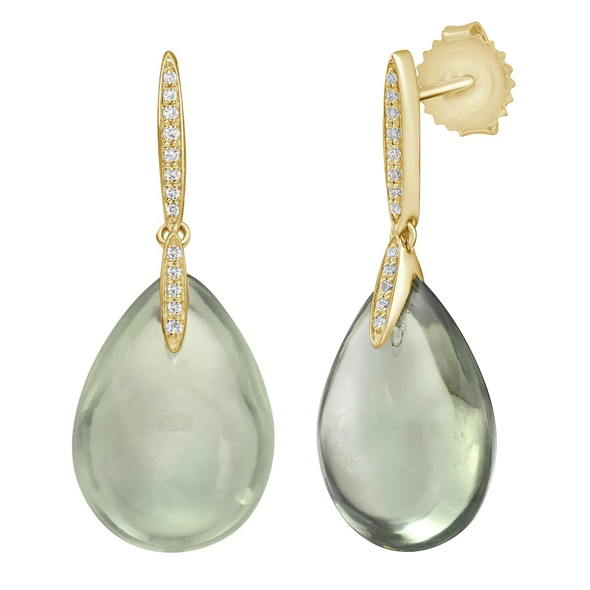 Solid 14K Yellow Gold Green Amethyst & Diamond Earrings 0.1 ct tw G SI1 Women's