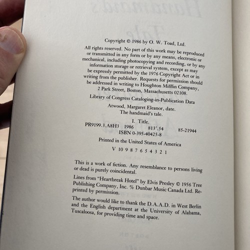 The Handmaid's Tale, Margaret Atwood 1986 HCDJ US 1st print - Picture 6 of 21