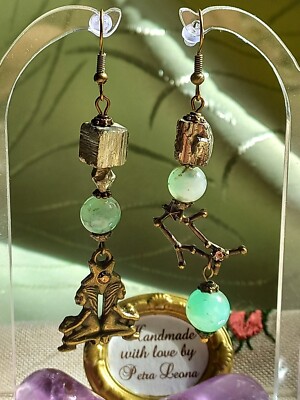 Ohrringe PYRIT + CHRYSOPRAS Geburtsstein MAI Sternzeichen Bild ZWILLINGE Schmuck