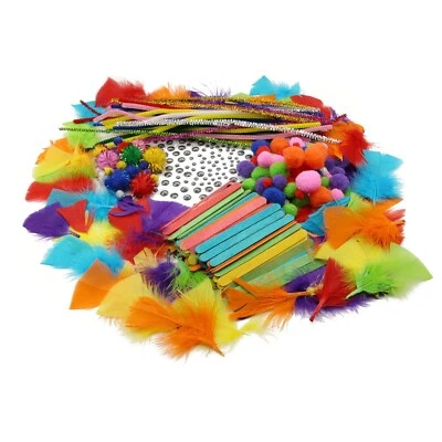 GRAFIX Bastelset Bastelmaterial Bastelzubehör bunt mit Federn PomPons Wackelaugen
