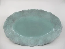 ARTE ITALICA MERLETTO AQUA OVAL SERVING BOWL / PLATTER-18 5/8" x 11 5/8" x 2 1/2