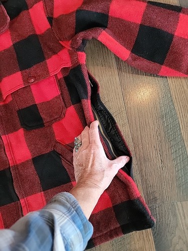 Vtg Woolrich Buffalo Plaid Collar Zip short men's coat Sz 44 Wool Red Black - Picture 24 of 24
