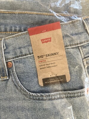 NWT Levis 510 Jeans Skinny Fit Mens Stretch Light Blue/Reznor Jeans Size 34 x34 
