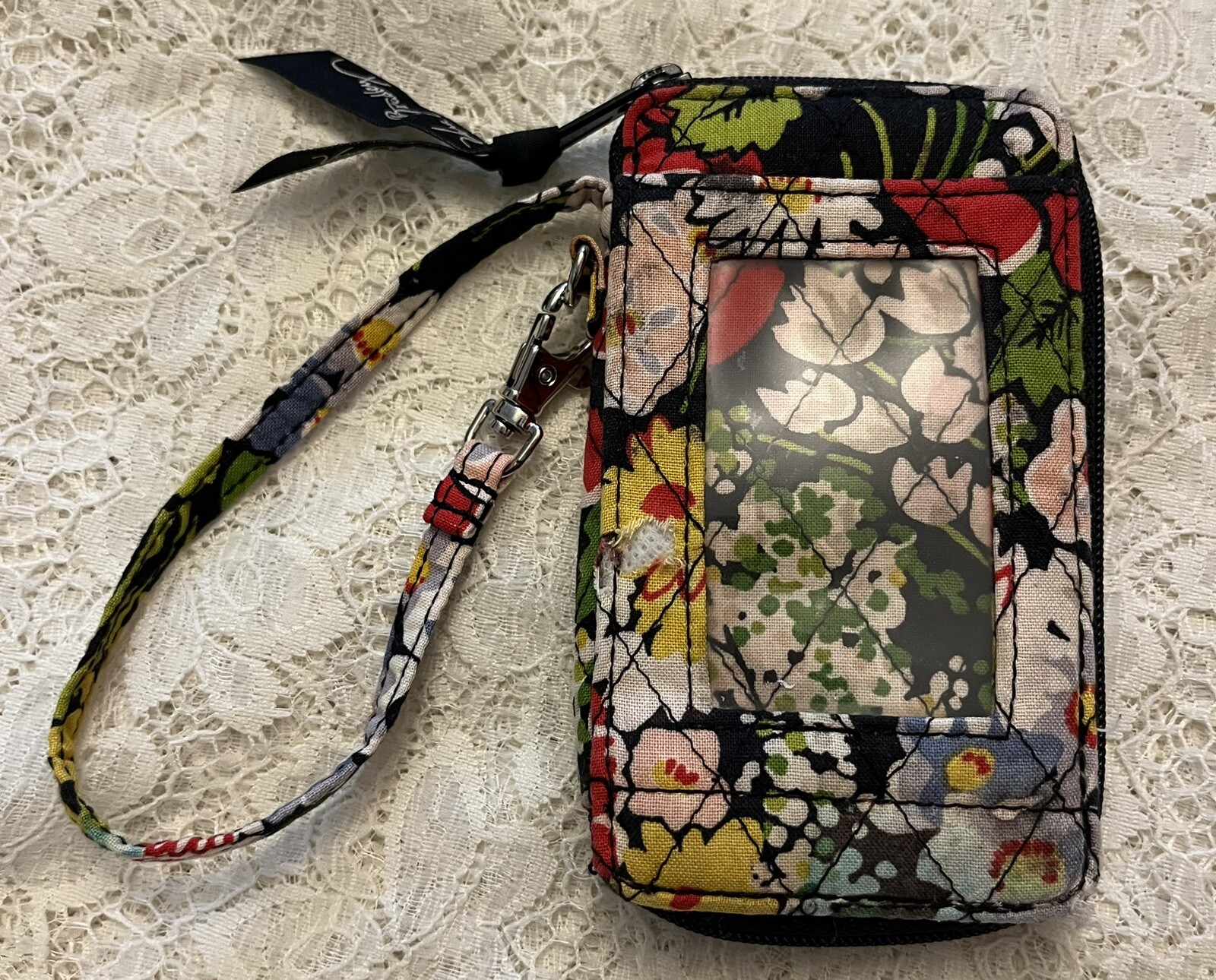 Vera Bradley Poppy Field Zip ID Case with Key Ring and Coin Pouch