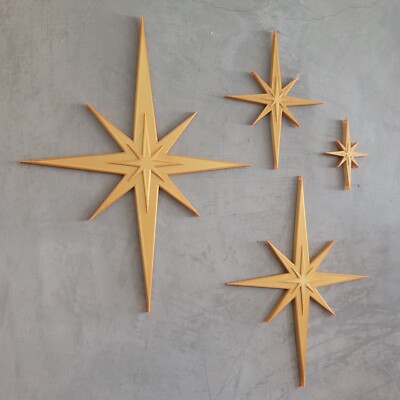 Mid Century Modern Vintage Style Starbursts 4 Piece 1960s Wall Decor Office MCM