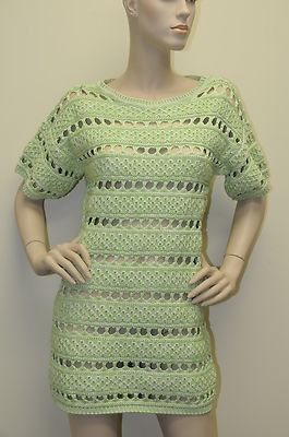 $1250 New Oscar de la Renta Light Green CROCHET Knit Tunic Dress Top Ex Small XS