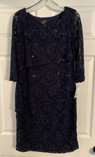 Ronni Nicole Navy Tiered Lace Sequined Dress Formal/party Size 10 NWT