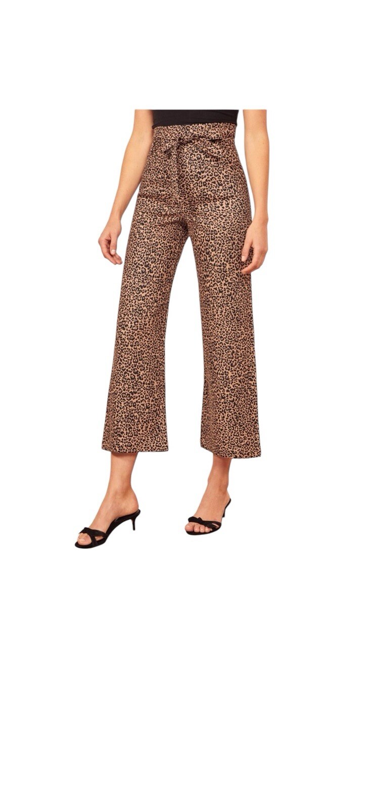 Reformation Jackie Cropped Belted Leopard Print Linen Wide-leg Pants Size 8