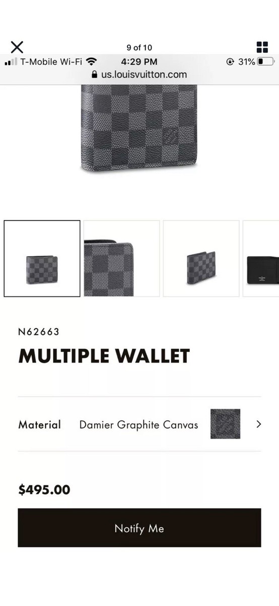 Louis Vuitton Damier Graphite Multiple Wallet N62663 Men's Damier Can  FVGZ000136