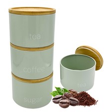 3 Piece Jar With Wooden Lid Tea Coffee Sugar Canister Storage Container Bowl Pot