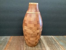 Handcrafted Artist Signed Multiple Woods Vase maple  Cherry Wood 10  