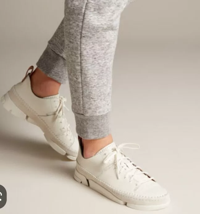 New Clarks Trigenic Flex Ladies White Leather Trainers UK Size 7.5 D EU 41.5