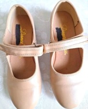 Girls DANCE CLASS Tan Hook n Loop Easy Strap Tap Dance Shoes Sz 13.5 Vgc