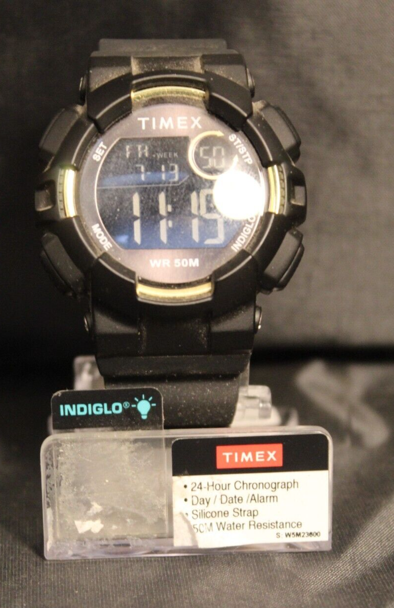 Timex TW5M23600 Unisex Digital Black Resin Watch, Indiglo, Day/Date Alarm