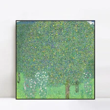Framed Canvas Giclee Print Art Roses Under Trees by Gustav Klimt Home Decor