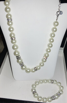 Givenchy pearl, rhinestone silver signed necklace & bracelet Beautiful