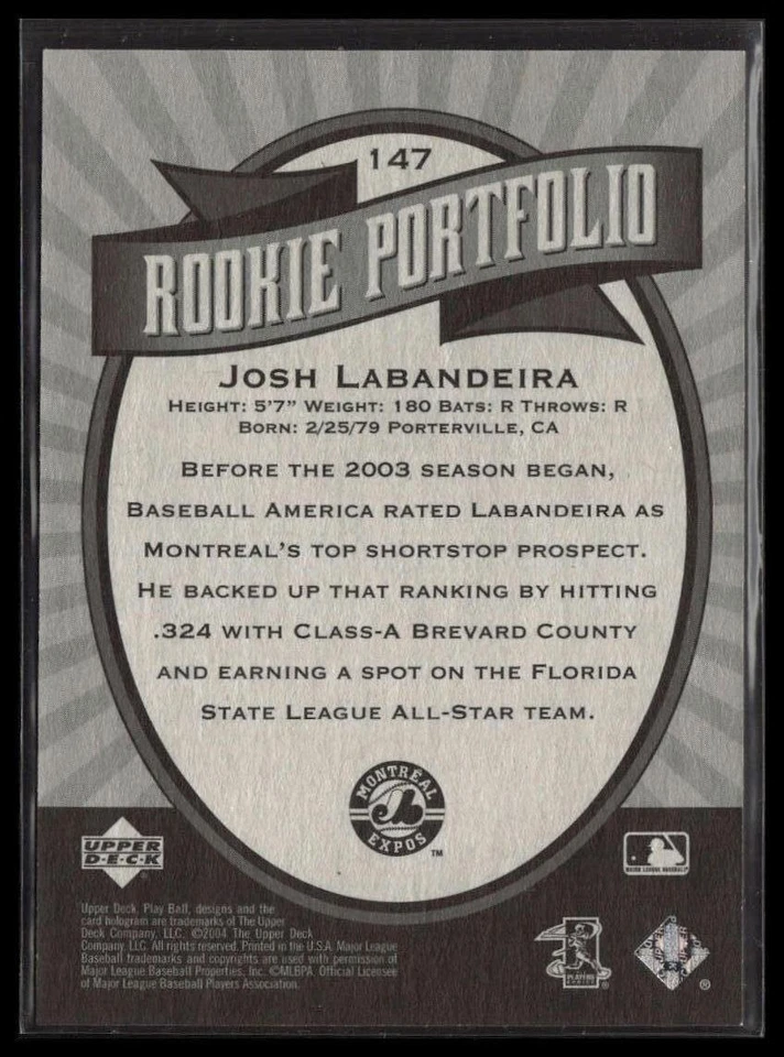 2004 Upper Deck Play Ball #147 Josh Labandeira #/2004 Rookie SN,RC - Image 2 of 2