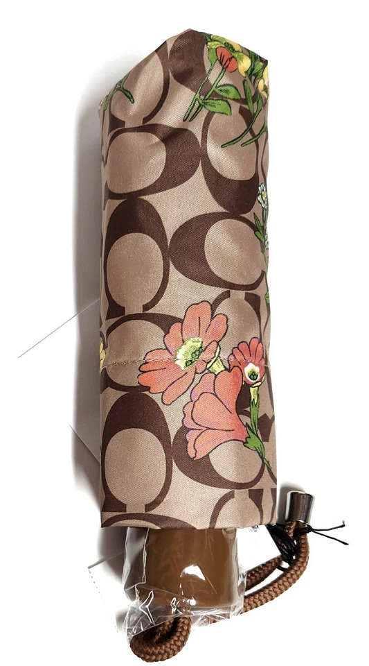 Mini Paraguas Coach en Firma Estampado Floral Protección UV Dorado Caqui Multi Nuevo con Etiquetas Foto 4 de 4