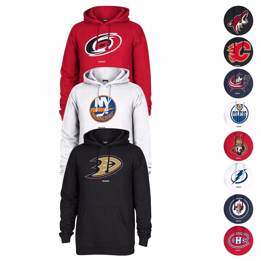 NHL Reebok Team Color "Jersey Crest" Primary Logo Pullover Fleece Hoodie Men's-animated-img