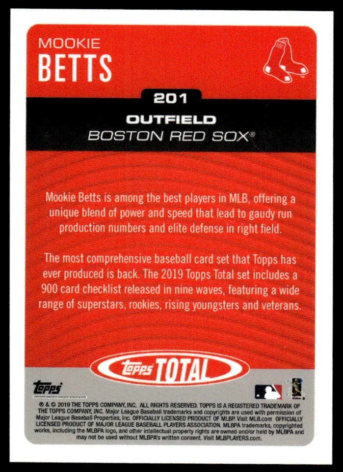 2019 Topps Total Mookie Betts Boston Red Sox #201 - Image 2 of 2