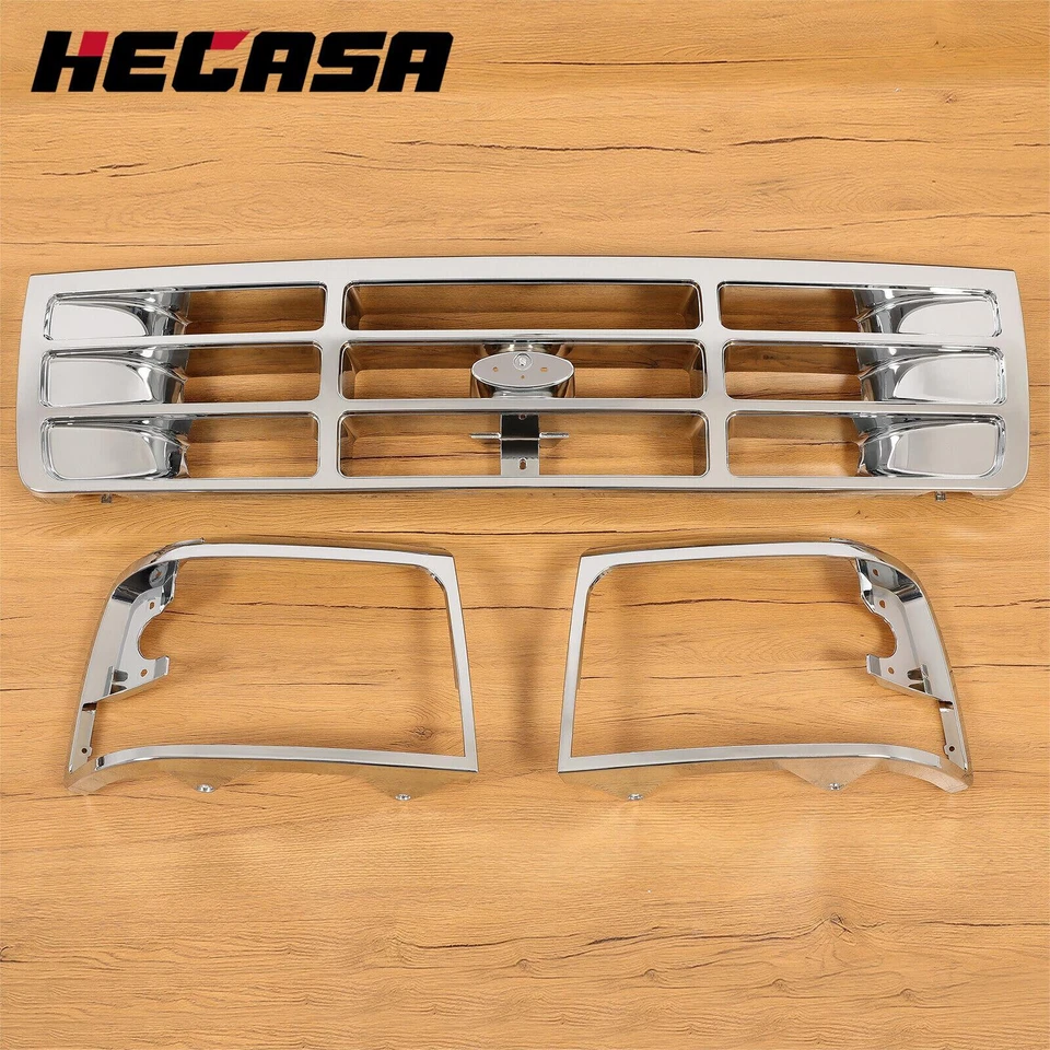 HECASA For Ford F150 F250 F350 Bronco 1992-1997 Grille Headlight Door Kit Chrome Foto 2 de 4