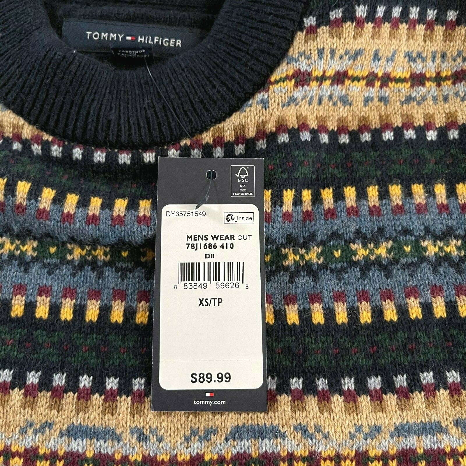NWT Tommy Hilfiger Men's Essential Fairisle Wool Blend Pullover Crewneck Sweater image 7