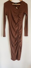 Cider Dress Ruched Maxi Long Sleeve Size M Brown