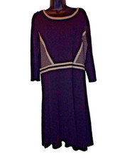 JONES NEW YORK Womens Black beige knit Midi Dress 3/4 sleeve Size XL MR