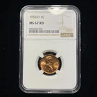 1958 D Lincoln Wheat Cent NGC MS67 RD Gem BU UNC Penny Nice