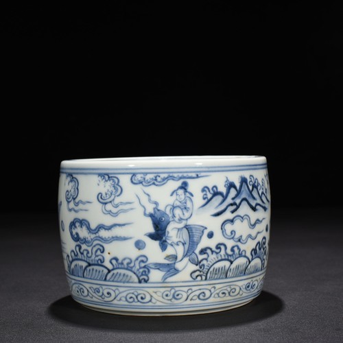 5.5" antique ming dynasty xuande mark blue white Porcelain fish character pot - Picture 6 of 7