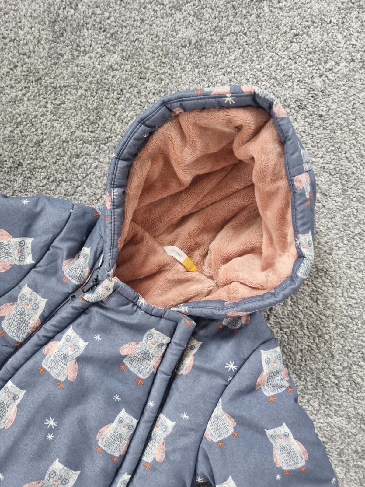 John Lewis Baby Girls Snowsuit 03 Months Owls Zip Up Coat padded