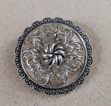 Vintage Silver Tone Floral Design Scalloped Edge Dress Scarf Clip W. Germany