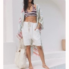 Free People Patchwork Sail Away 100 Linen Kimono One Size