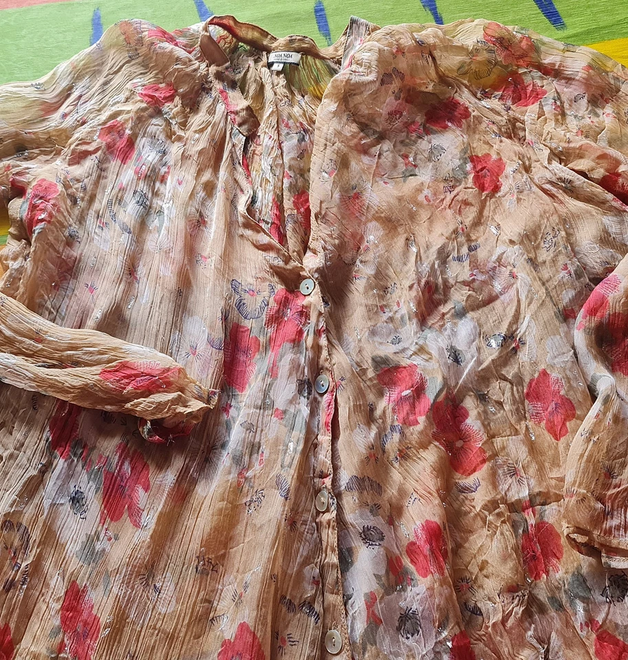 Blusa Auténtica Noa Noa Arte Floral Beige Rosa Gasa Mujer Top EE. UU. 8 UE 36 Foto 4 de 4