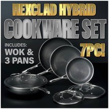 HexClad Hybrid Commercial 7 Piece Cookware Set w/ Lids NonStick New In Open Box