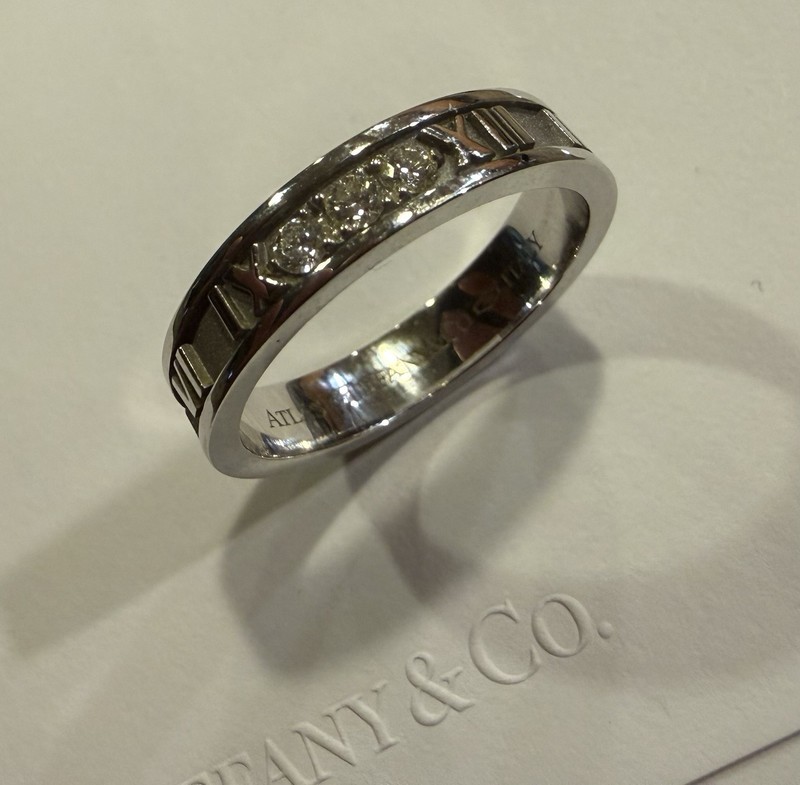 Tiffany & Co Atlas 3 Diamond 18K White Gold Ring Size 7