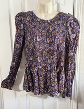 NWT Women s Purple/Yellow Floral Smocked Pepl...